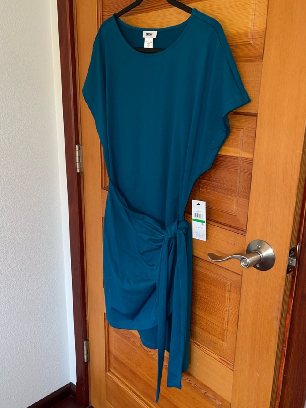 DKNY Teal Knot-Side Wrap Shift Dress.  Women’s L.  NWT. - Picture 2 of 9